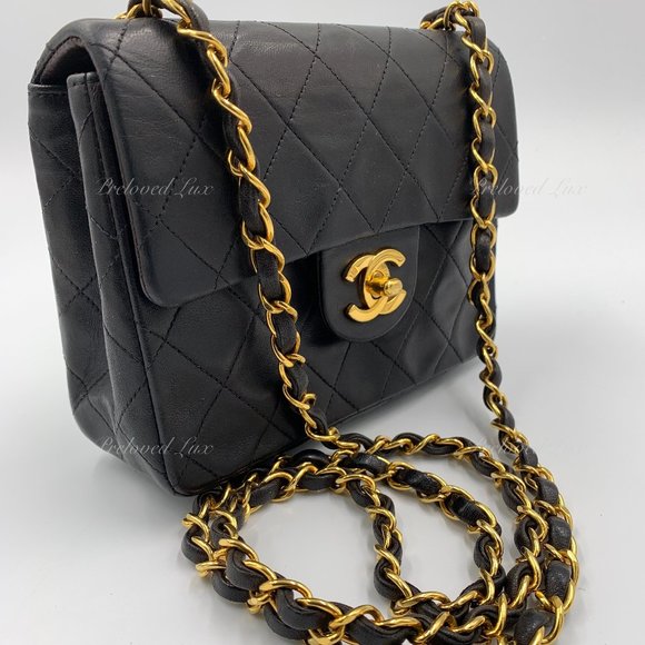 Authentic CHANEL Classic Lambskin Chain Mini Square Flap Bag black in Gold Hardw - Picture 6 of 17